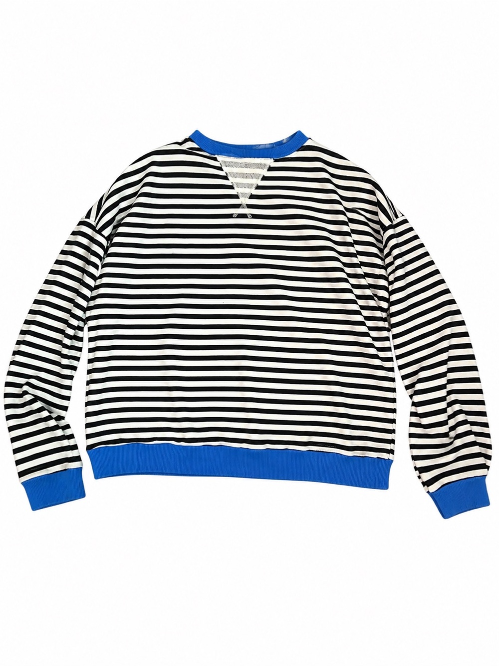 We The Free Black & White Striped Sweatshirt with Blue Trim